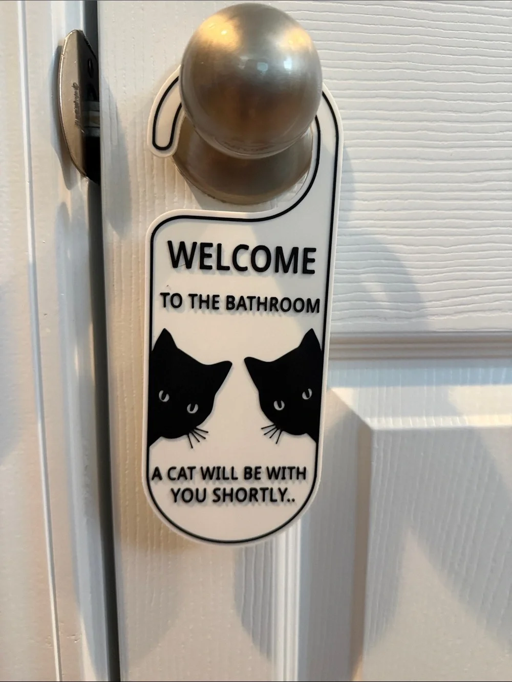Welcome to the Bathroom - Black & White Cat Door Hanger and Sign